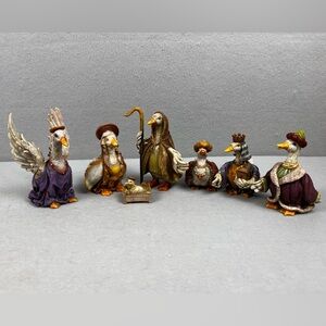 Rare Vintage Goose Nativity Scene Resin Figures 7 Piece Set